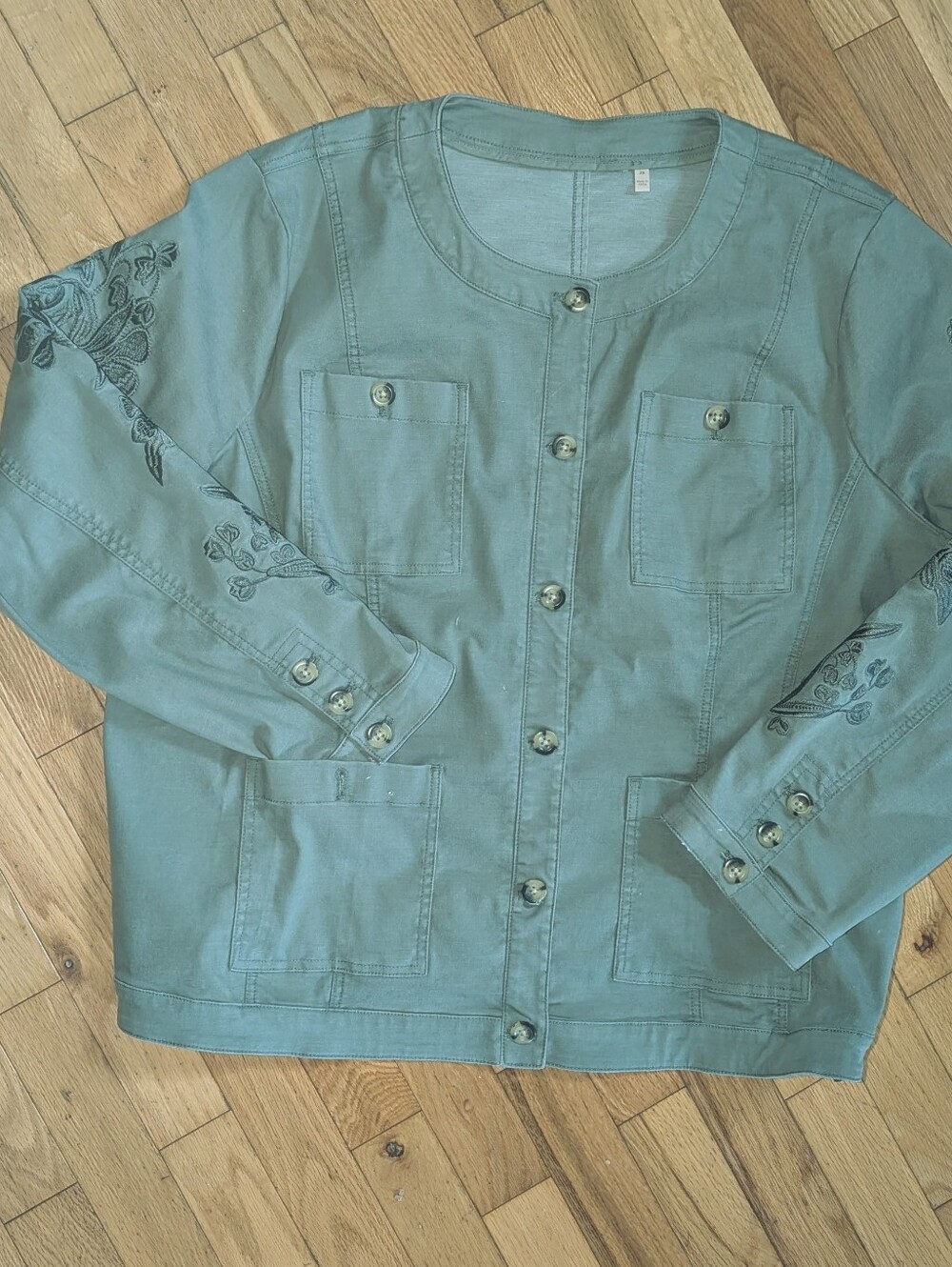 Soft Surroundings Frosted Sage Green Embroidered Stretch Short Jacket Size 2X
